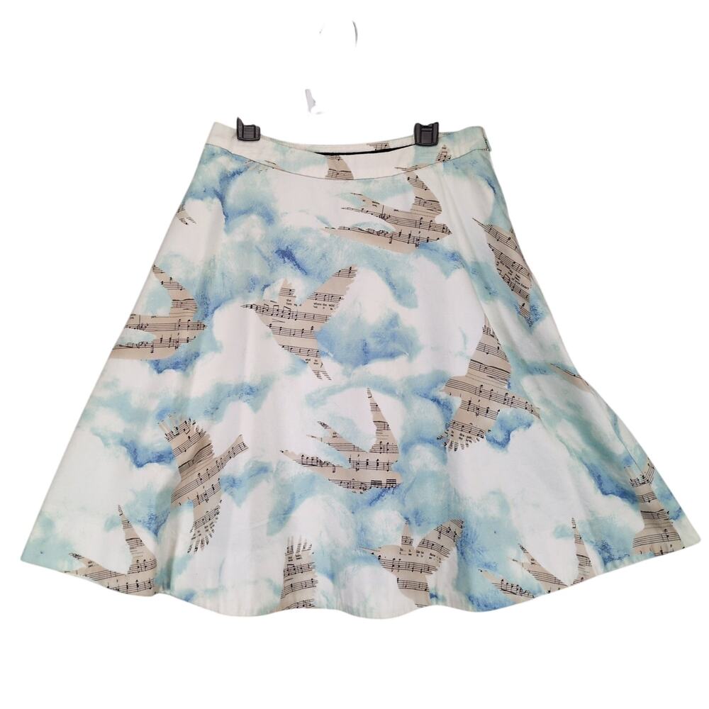 Anthropologie Maeve Songbirds Clouds Knee-Length Circle Skirt Sz 0 Academia Boho
